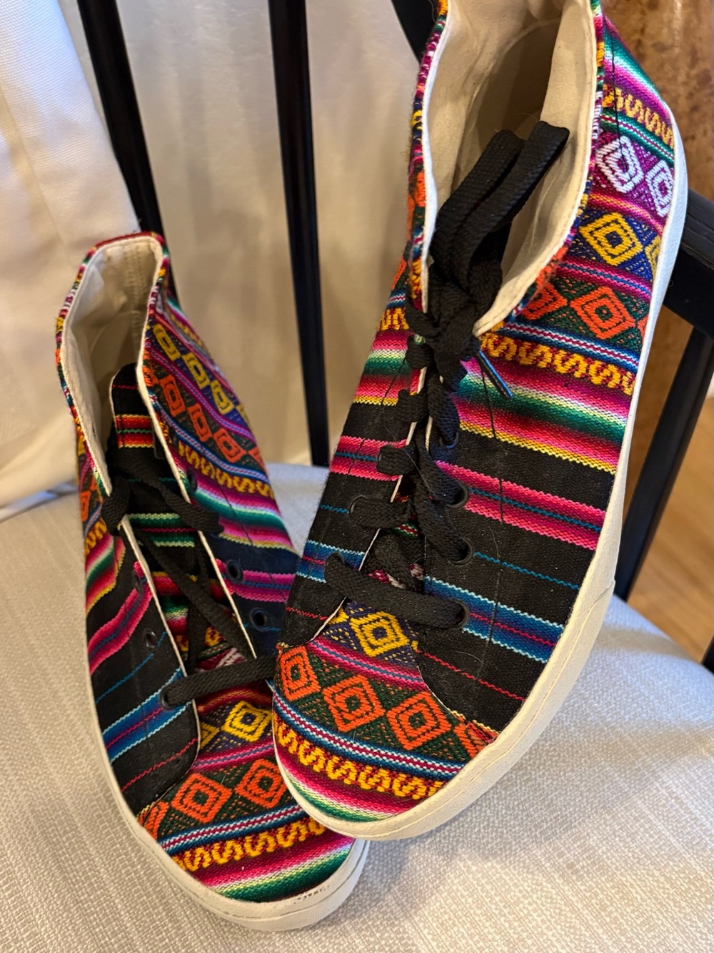 inkkas Multicolor Black Tribal Pattern Canvas High-top Sneakers 9W 7M New Unused